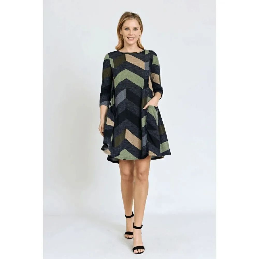 Egs California Women's Multi Color Chevron A-Line Mini Dress M
